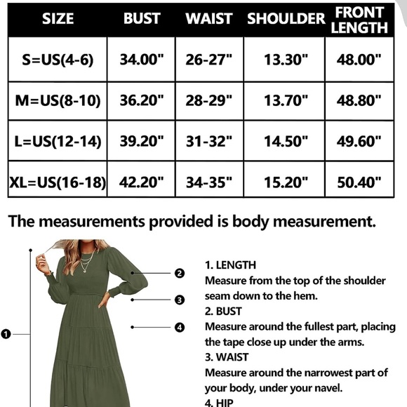 Olive green smocked fall dress - Picture 3 of 7